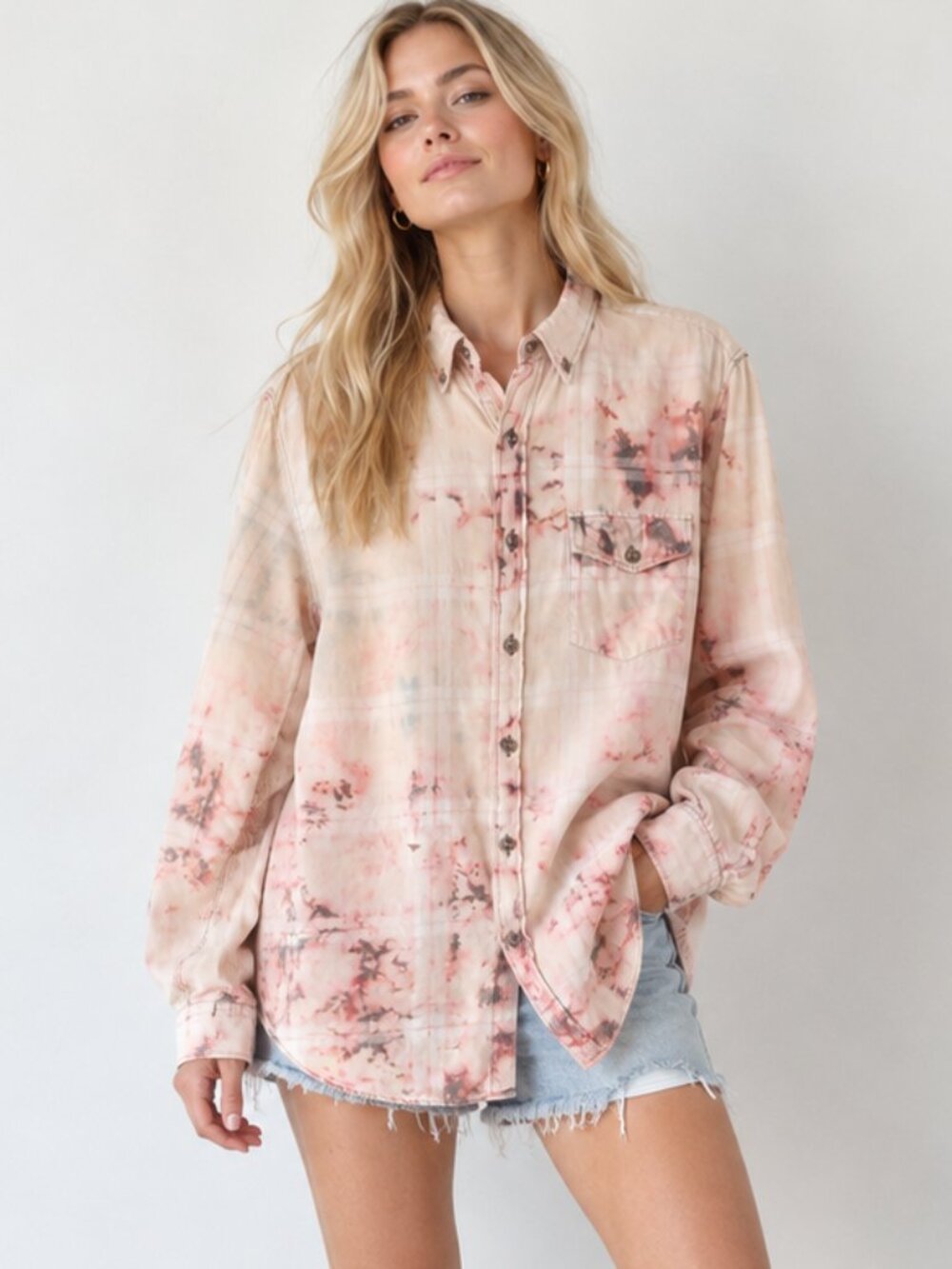 J. Crew Brushed Twill Pink Plaid Tie Dye Cotton Button Down Shirt M